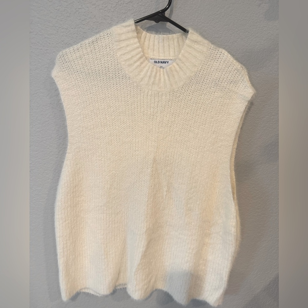 Cream Eyelash Mock Neck Sleeveless Sweater XXL